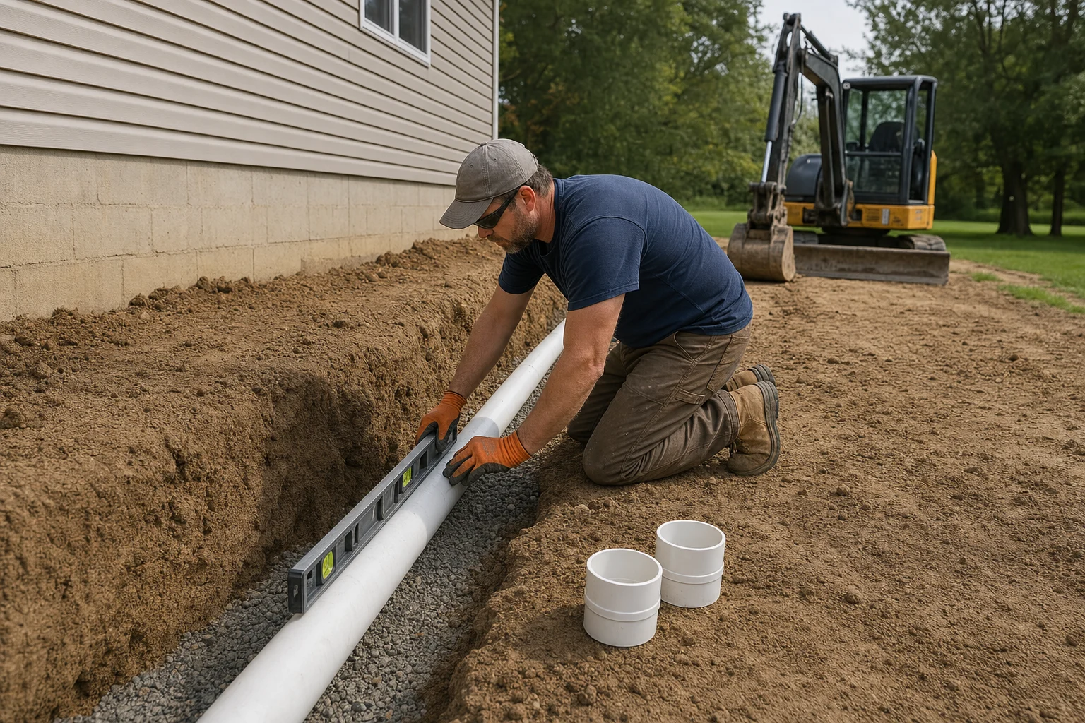 Illustrative photograph of an underground line installation beside a home